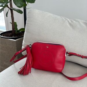 Anya Hindmarch Smiley Red Crossbody Bag with Tassel